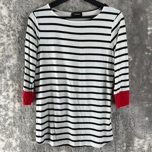 Colette Size‎ M Striped 3/4 Sleeve Top White Casual Pullover Shirt
